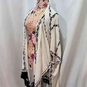HARLOW Embroided Crepe Tassle Pancho Cover Up